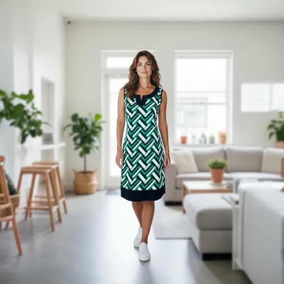Jessica Howard Blue Green Geometric Print Sheath Dress Size 10 - Picture 1 of 7